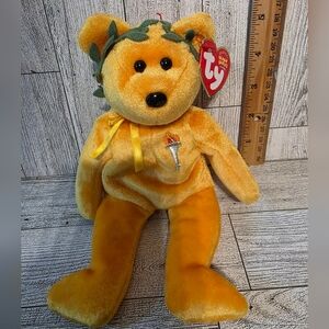 Ty Victory Golden Plush Bear with Green Laurel